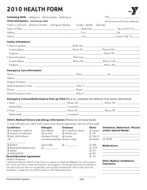 2010 YMCA of San Francisco Health Form