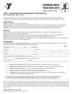 Chinatown YMCA Chinese New Year Run Registration Form