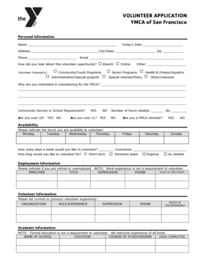 YMCA Volunteer Application