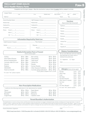YMCA Camp Jones Gulch Health History Form