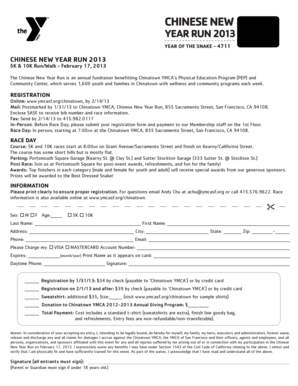 Chinese New Year Run Registration Form