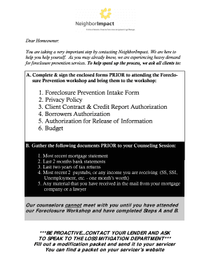 Foreclosure Prevention Intake Form