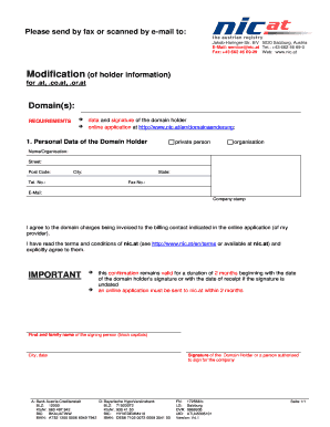 Domain Holder Information Modification Form