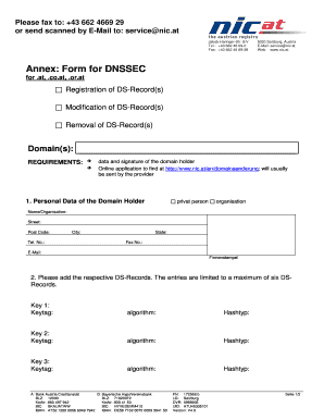 Formular zur Registrierung von DS-Records