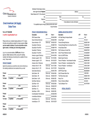 Great American Life Product Order Form