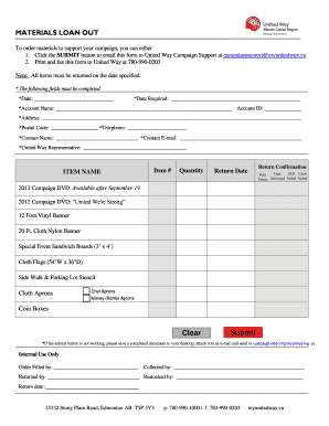 United Way Materials Loan Out Form
