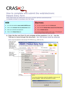 Patient Entry Form for Clinical Trial