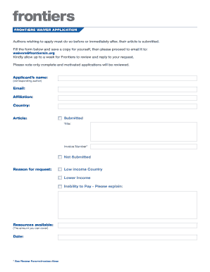 Frontiers Waiver Application