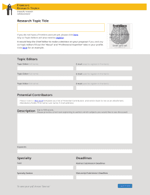 Frontiers Research Topic Proposal Form