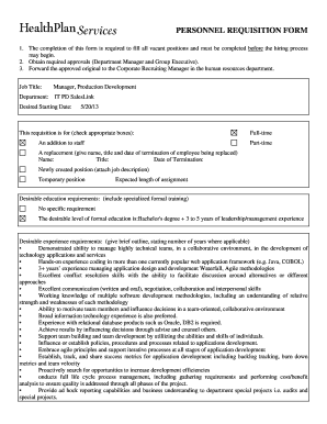 Personnel Requisition Form
