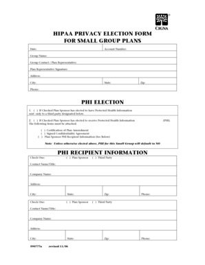 HIPAA Privacy Election Form for Small Group Plans