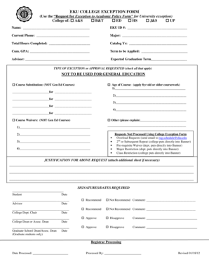 EKU College Exception Form