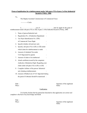 Industrial Incentive Policy Reimbursement Application