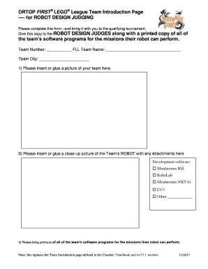 FIRST LEGO League Team Introduction Form