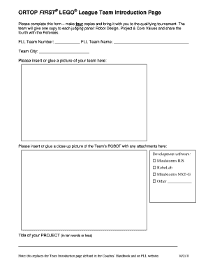 FIRST LEGO League Team Introduction Form
