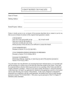 3 Day Notice to Vacate