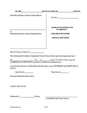 Arizona Forcible Detainer Affidavit of Service