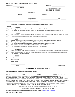 New York Landlord Tenant Answer Form