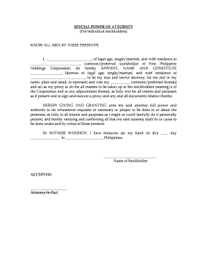 Special Power of Attorney for Stockholders