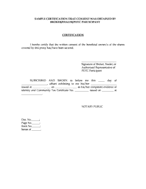 Certification of Consent for Proxy