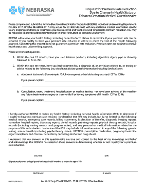 Blue Cross Blue Shield Nebraska Premium Rate Reduction Request