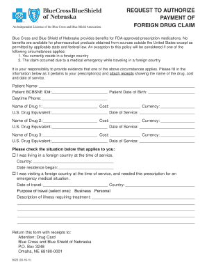 Foreign Drug Claim Authorization Form