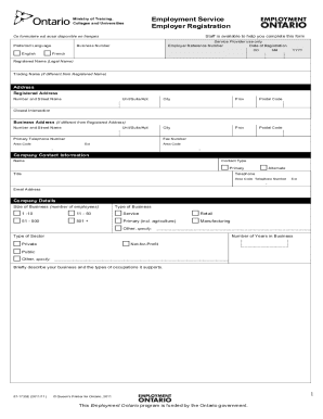 Ontario Employer Registration Form