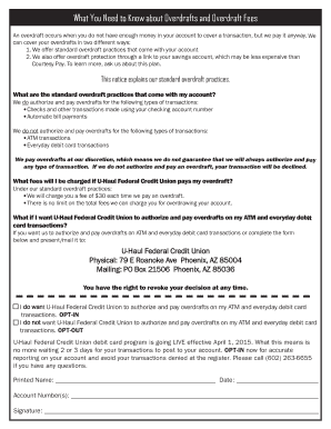 U-Haul Federal Credit Union Overdraft Notice