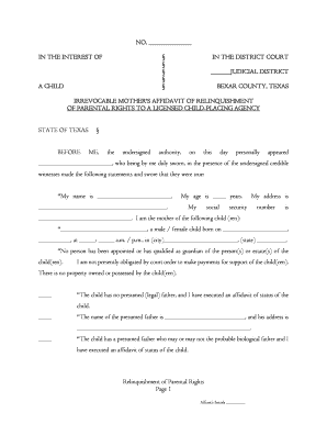 Texas Mother's Affidavit of Relinquishment of Parental Rights