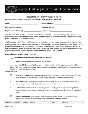 Registration Priority Appeal Form