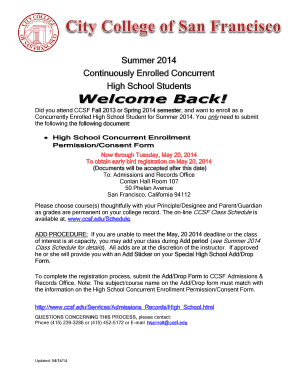 High School Concurrent Enrollment Permission/Consent Form