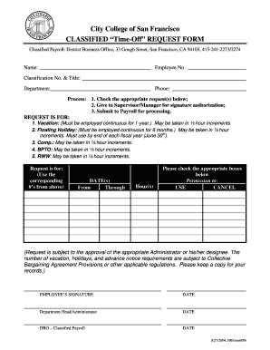 City College of San Francisco Time-Off Request Form