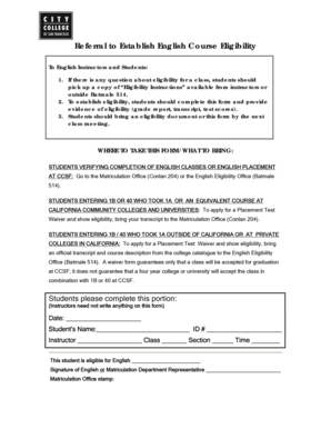 Referral to Establish English Course Eligibility