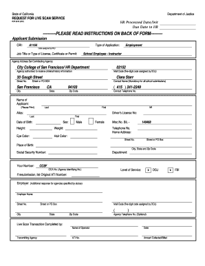 California Live Scan Applicant Submission Form