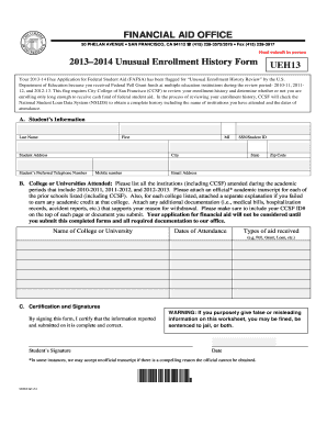 2013-2014 Unusual Enrollment History Form