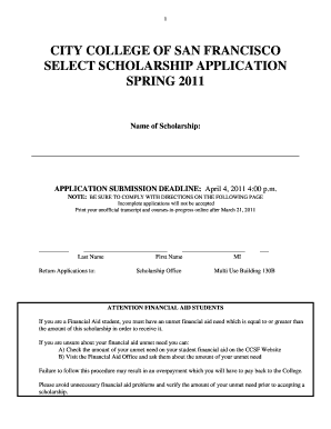 City College of San Francisco Select Scholarship Application