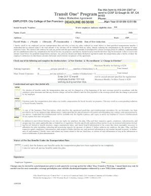 Salary Reduction Agreement for Transit One Program