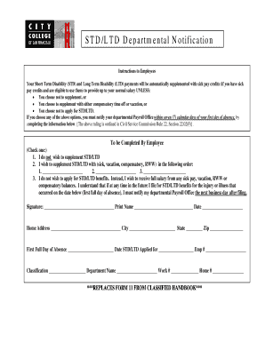 STD/LTD Departmental Notification Form