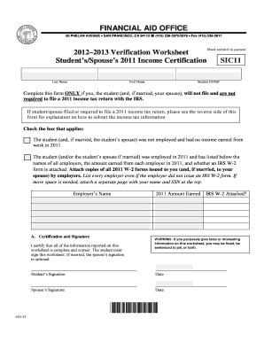 2012–2013 Student Income Certification Form