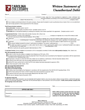 Unauthorized Debit Statement Form