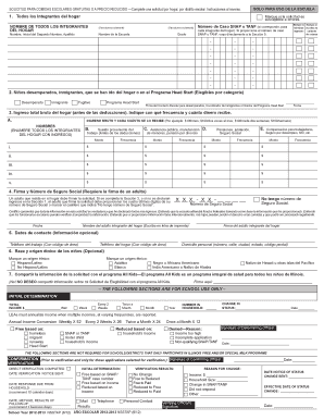 Solicitud para Comidas Escolares Gratuitas o a Precio Reducido