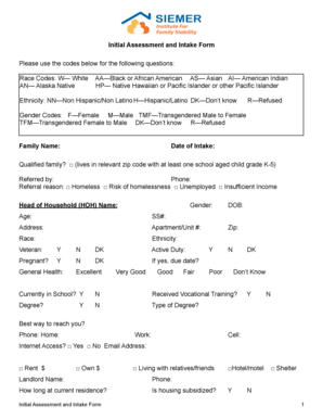 Initial Assessment and Intake Form