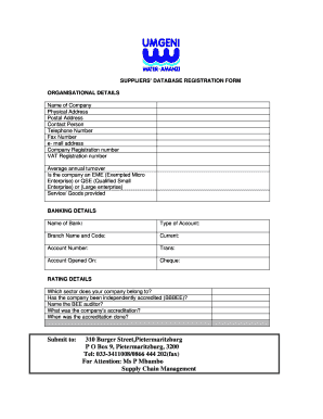 Suppliers' Database Registration Form