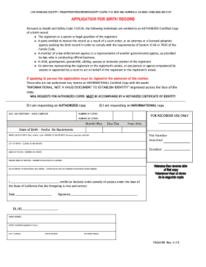 California Birth Record Application