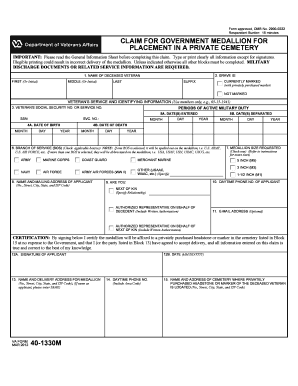 VA Form 40-1330M Government Medallion Claim
