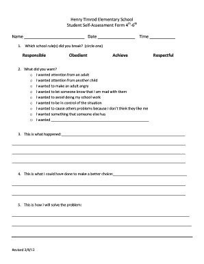 Henry Timrod Elementary School Student Self-Assessment Form 4 ... - fsd1