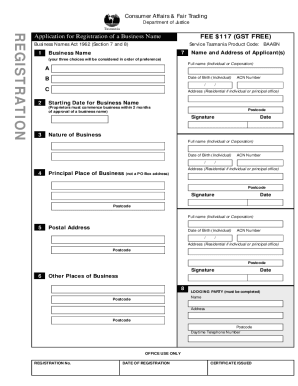 Tasmania Business Name Registration Application