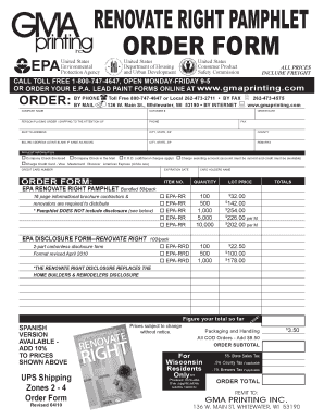 EPA Renovate Right Pamphlet Order Form