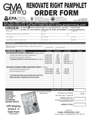 EPA Renovate Right Pamphlet Order Form
