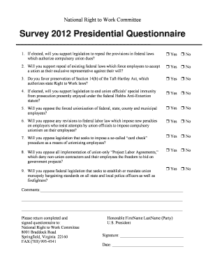 2012 Presidential Questionnaire